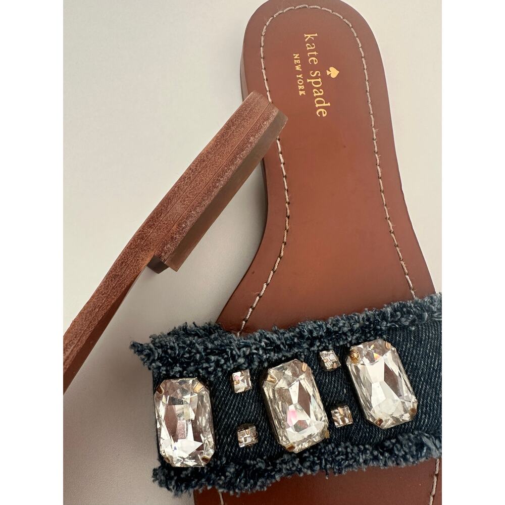 Kate Spade New York Chance Denim Crystal Embellished Slide Sandals - Size 10 - Picture 4 of 10